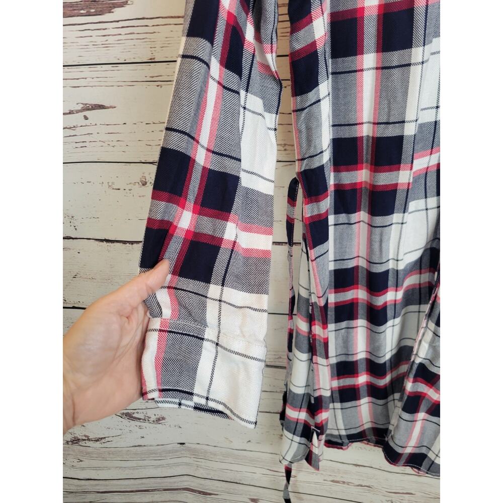 NWT BLL NYC Shirt Dress button‎ down Size Large Red Black Plaid Pocket Roll Tab - Picture 10 of 13